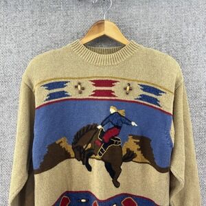 VTG Lizsport Western Horserider Women's Med Beige Crew Grandma Cotton Blend